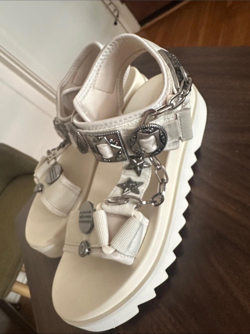 Free People Cream Platform Sandals with Silver Hardware